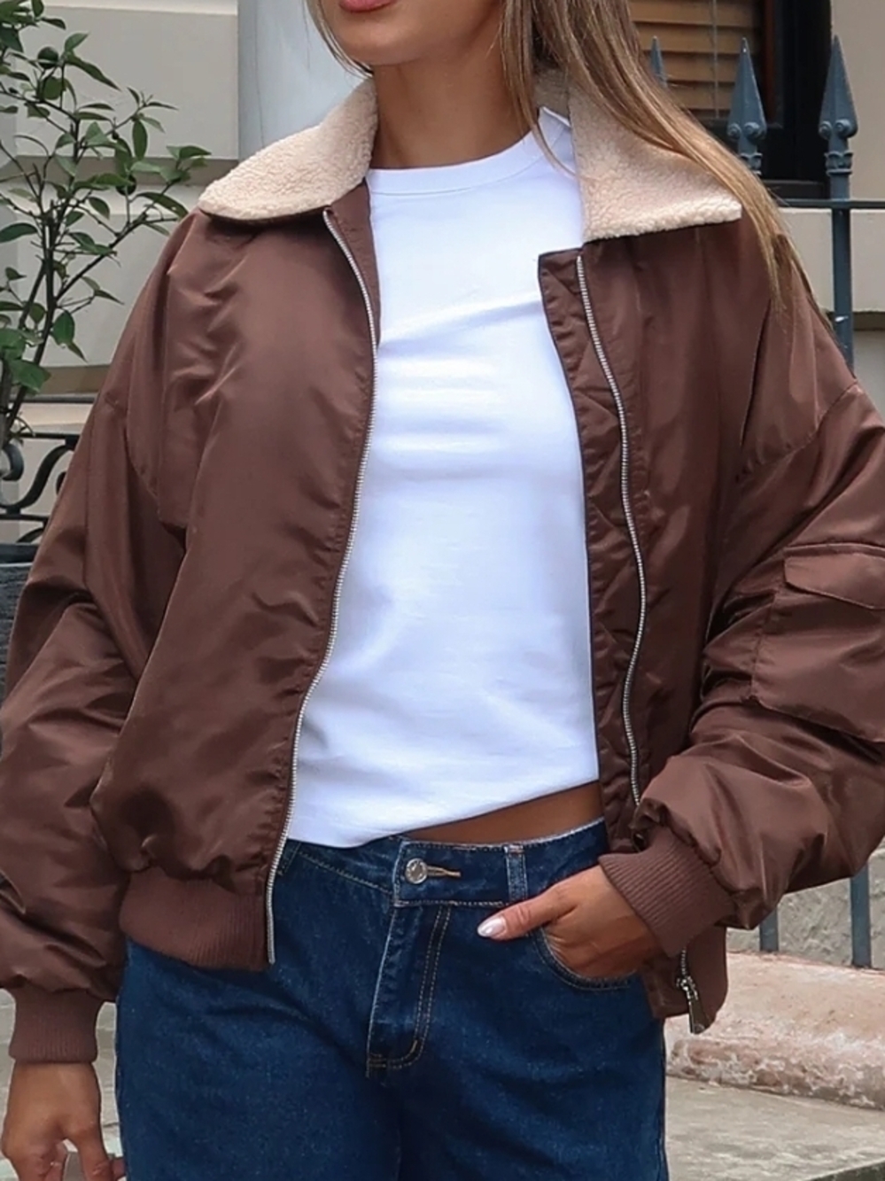NWT White FOX Brown Bomber Jacket SIZE M/L